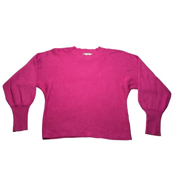 Pink Rose Ribbed Balloon Sleeve Pullover Ribbed Knit Sweater Size M Barbiecore - Picture 1 of 10